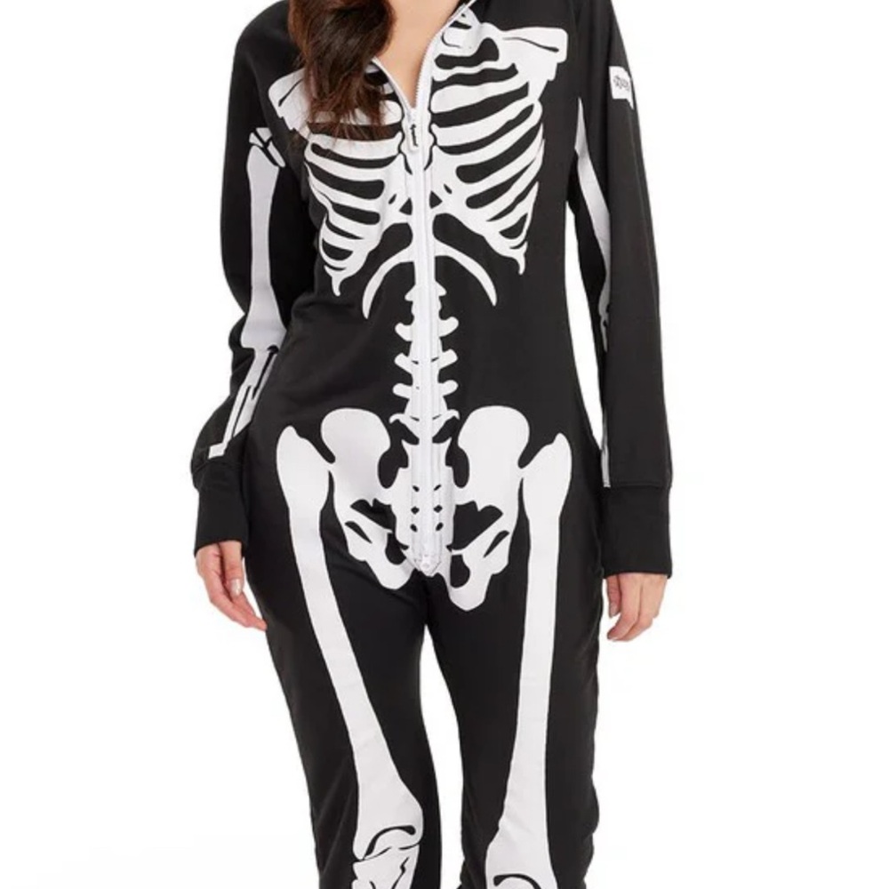 Tipsy Elves Unisex Skeleton Jumpsuit Print Black and White Onesie